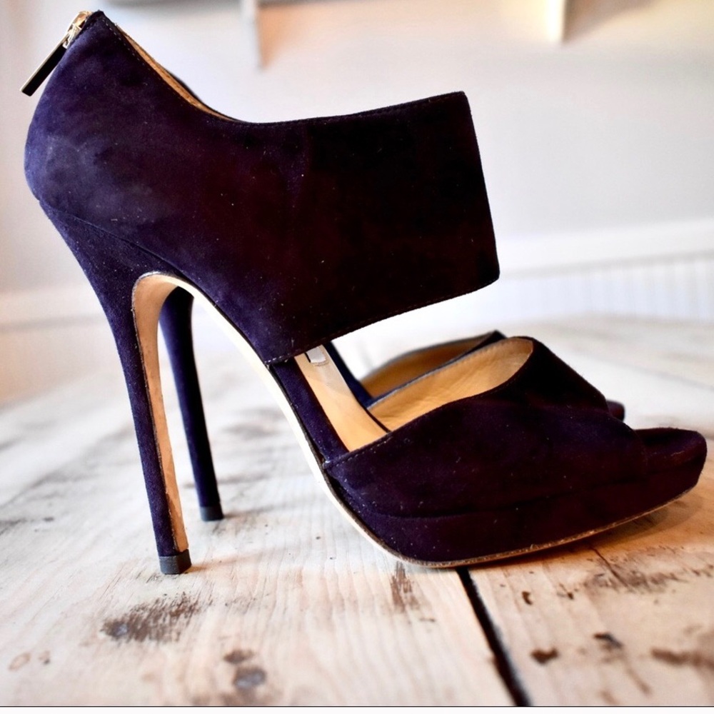 Jimmy Choo Plum Peep Toe Suede Privacy Pumps - Picture 2 of 5